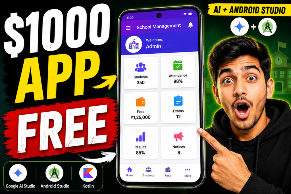 School Management App Worth $1000, Cost ₹0 🤯 | Google AI Studio + Android Studio
